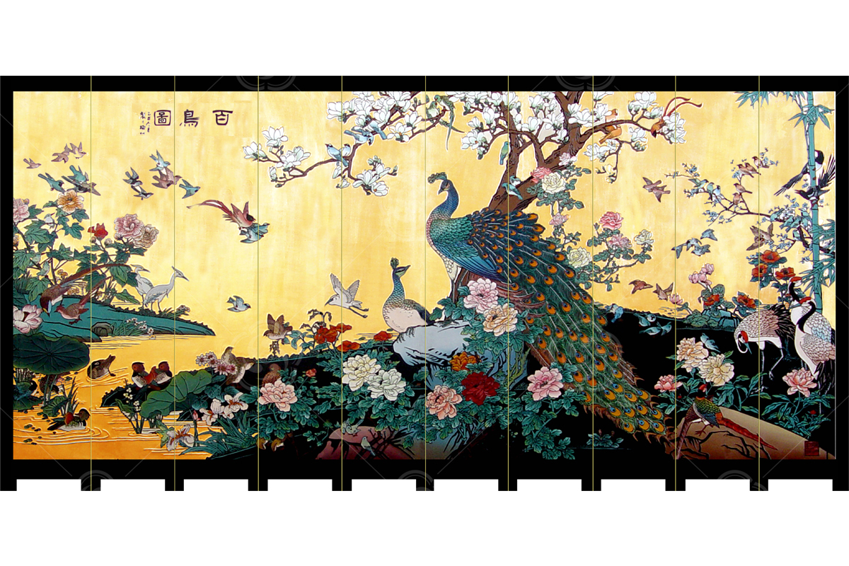 刻漆壁畫《花鳥屏風(fēng)》