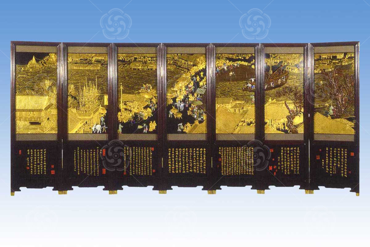 刻漆屏風(fēng)《清明上河圖》